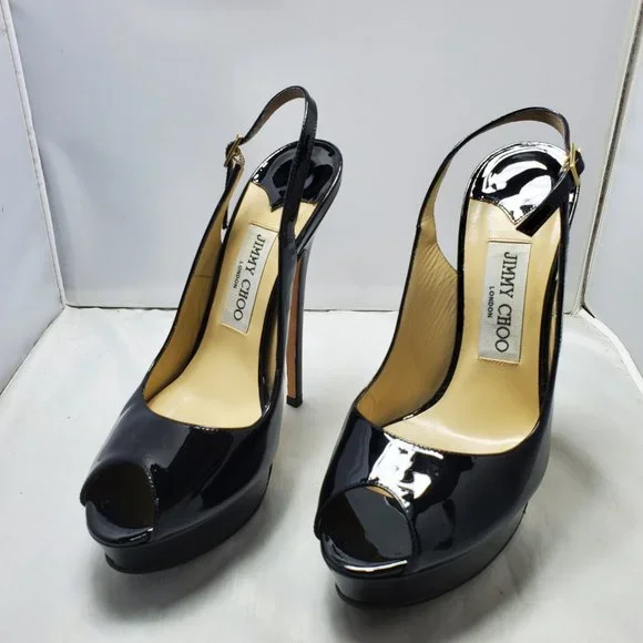 Jimmy Choo peep toe platform shoes sling back buckle fastenings Black 37…